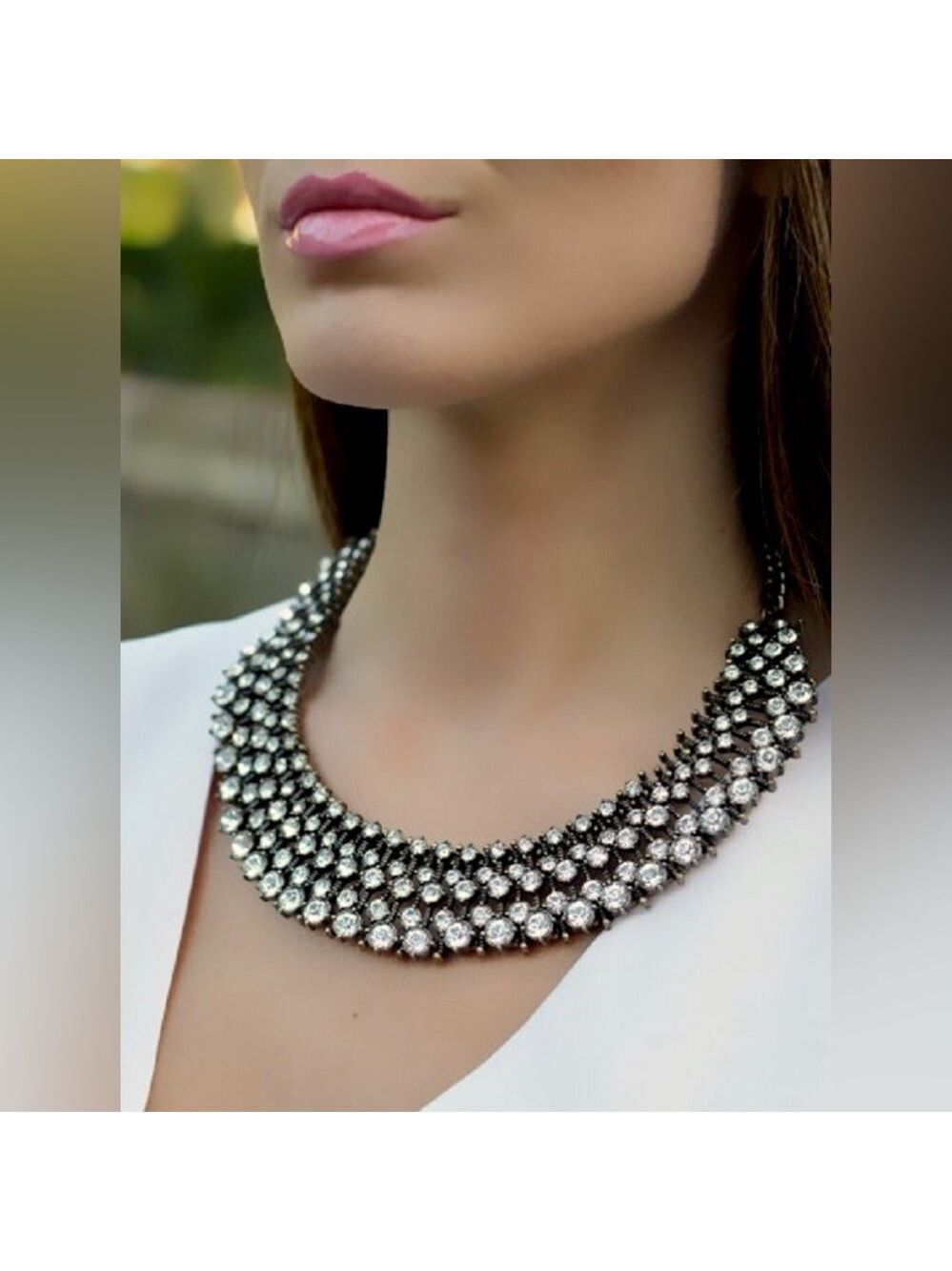 Zara rhinestone layered graduating bib necklace Kate Middleton style classy